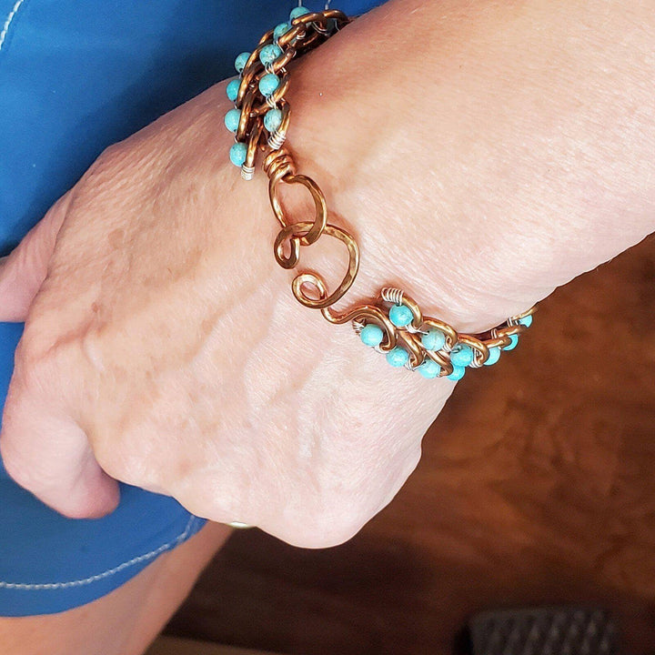 AMD1100 Turquoise Copper Wire Looped Heart Closure Bangle - Bracelet - Alexa Martha Designs   6746720665647