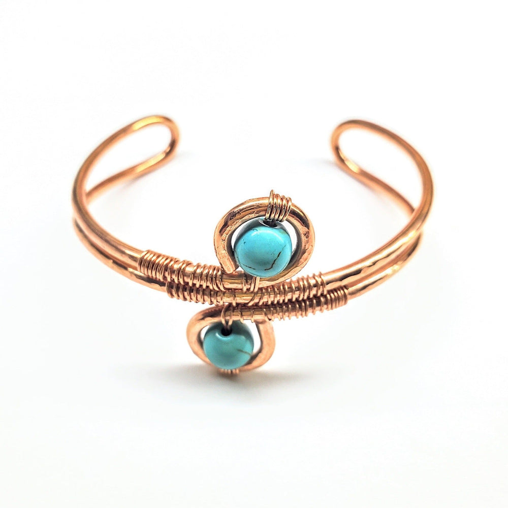 Wire Wrapped Adjustable Turquoise Beads Copper Wire Bracelet - Bangles /Bracelets - Alexa Martha Designs   