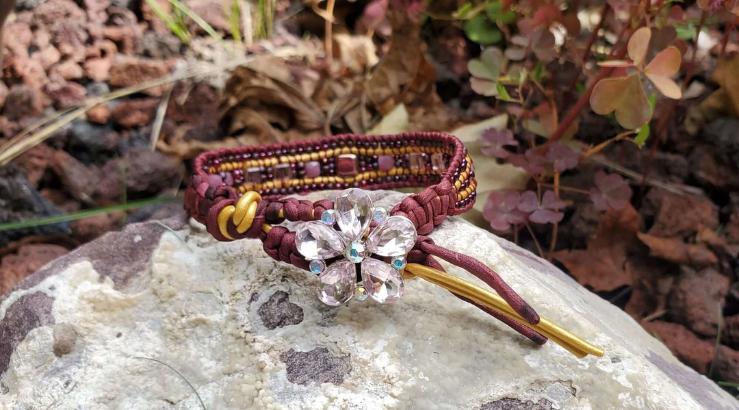 Silk and Leather Bead Woven Crystal Glam Gemstone Bracelets