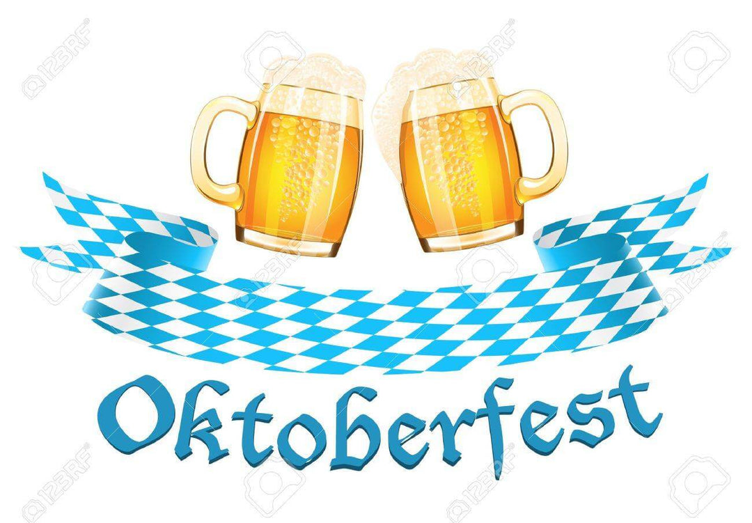 Celebrating My 30th German Octoberfest in Montana with beer mugs and a festive blue and white banner.