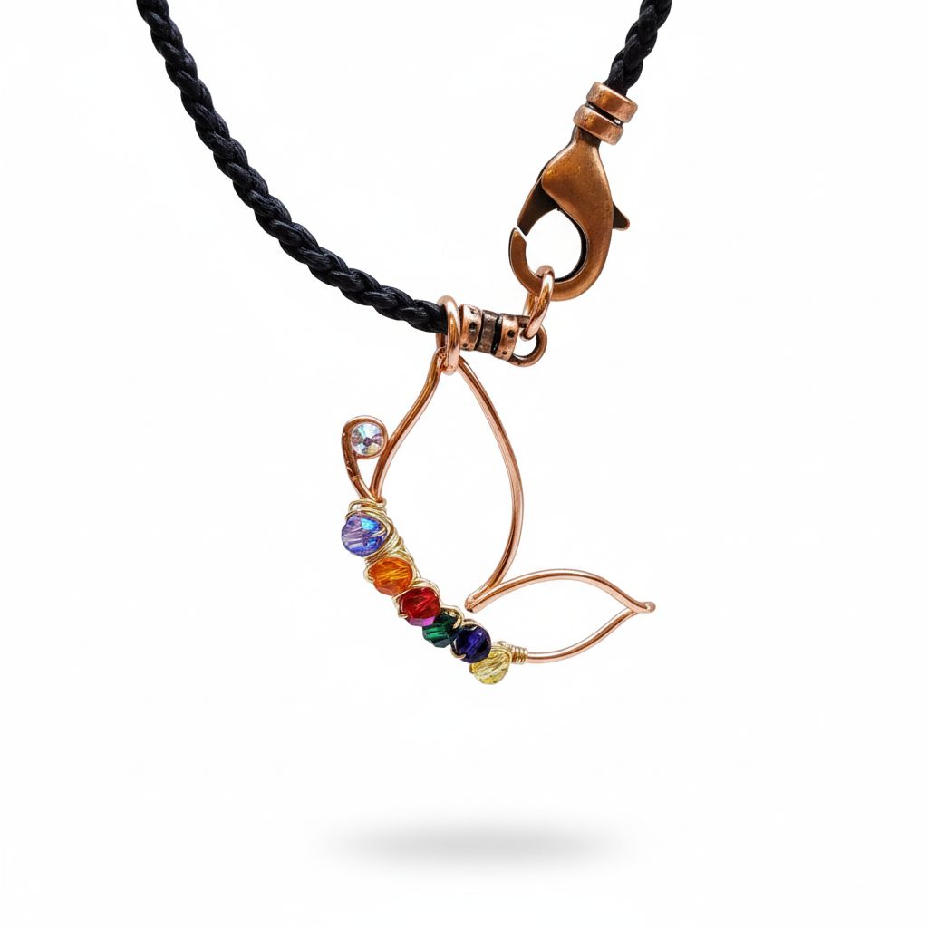 Butterfly pendant necklace with colorful gems on a black rope chain for World Autism Awareness Day 2026 Every Life Has Value.
