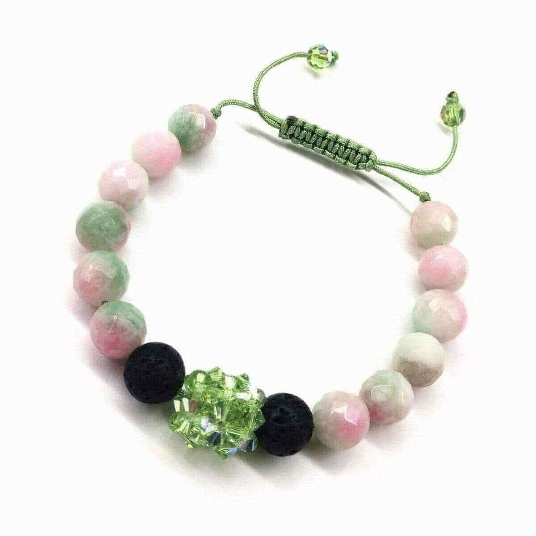 Watermelon Jade Benefits In Jewelry - beautiful bracelet featuring watermelon jade and green accents.