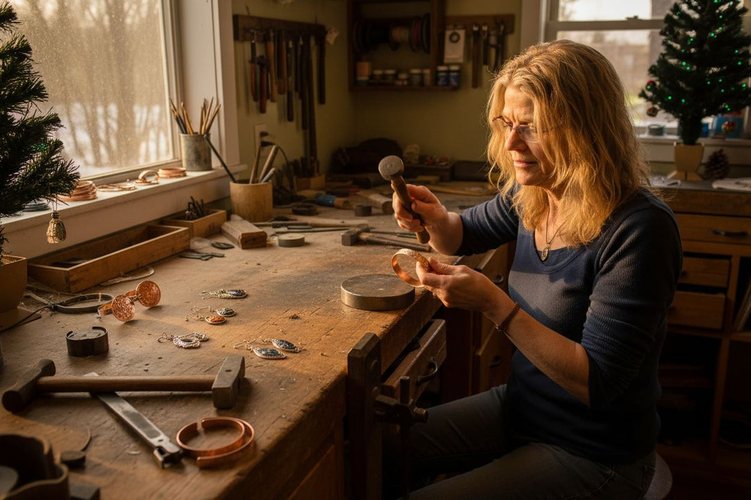 A Decade of Handmade Jewelry Lexi Butler Designs-Alexa Martha Designs, jeweler crafting in a workshop.