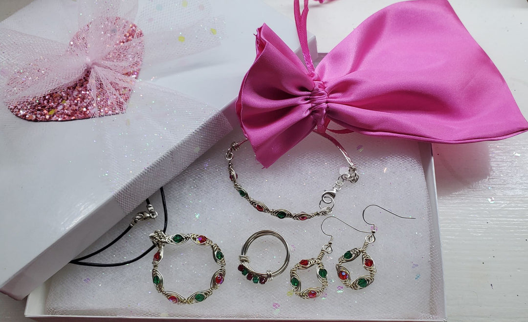 Red and Green Sparkly Christmas Holiday Jewelry Collection