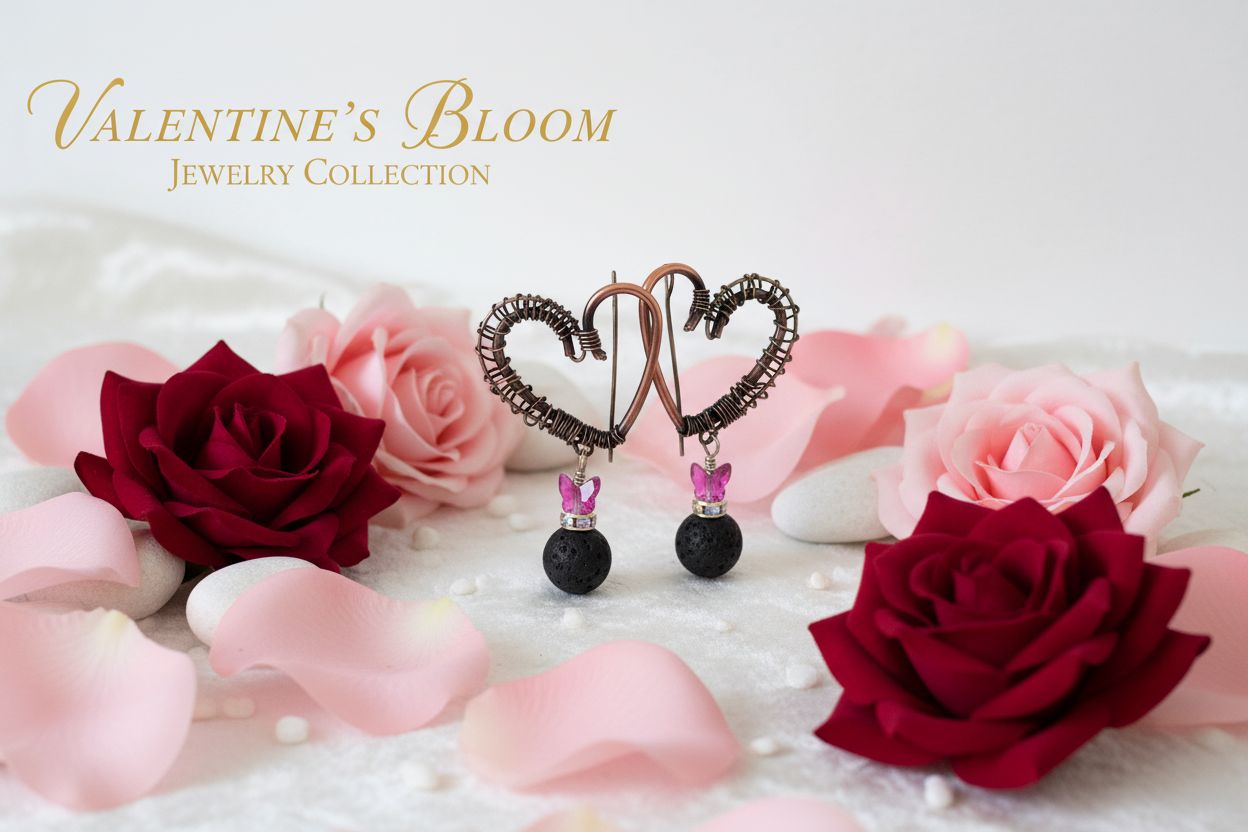 2026 Valentine Collection Handmade Jewelry with red heart ring among roses