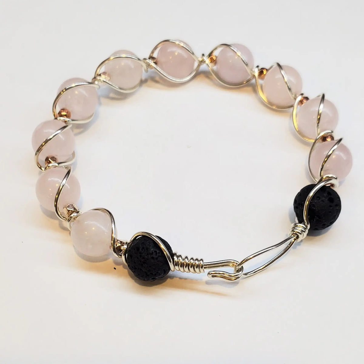 Original Design Spiral Twist Wrap Bracelet Bangles featuring purple gemstone beads and lava rock.
