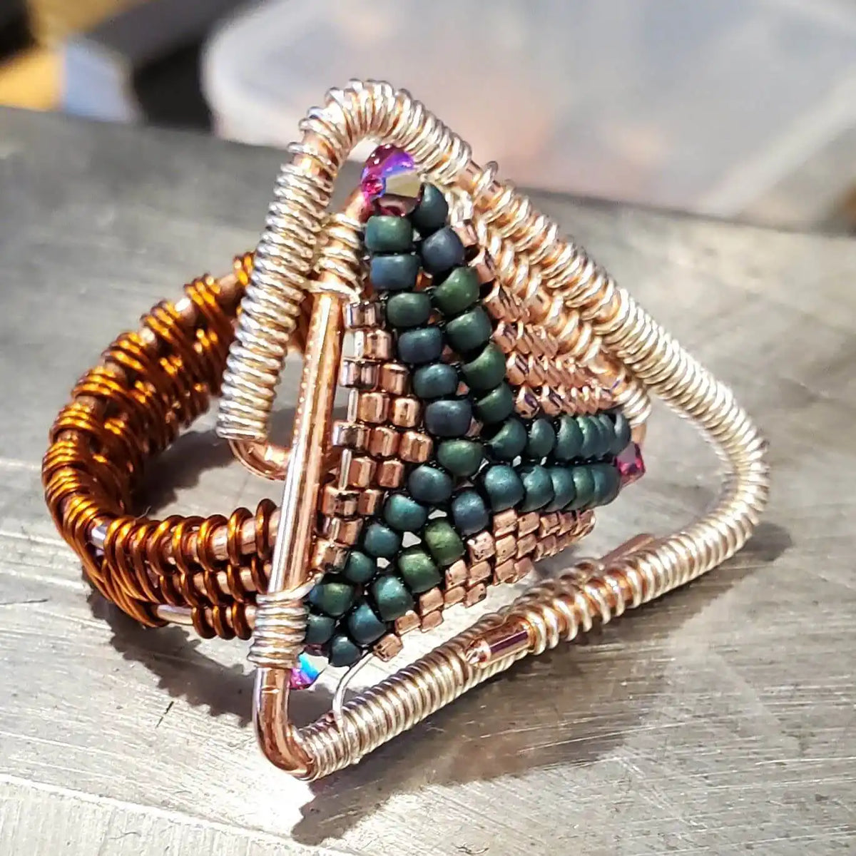 AMD1262Abstract Asymmetric Triangle Copper Silver Beaded RingRingsRing$ 76.00Alexa Martha Designs