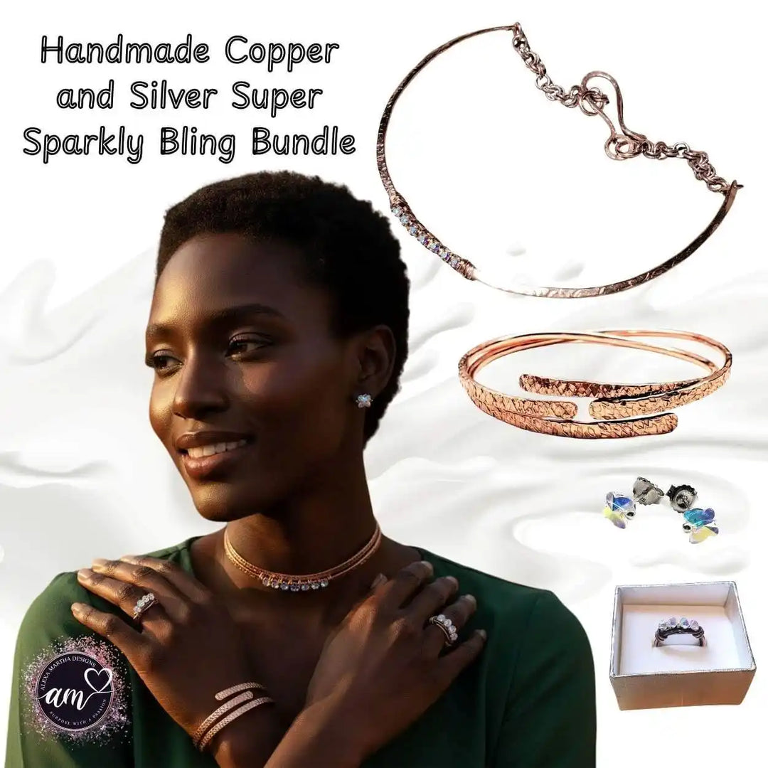 Handmade Jewelry Bundles Collection featuring Copper and Silver Sparkly Bling with models showcasing elegant jewelry.