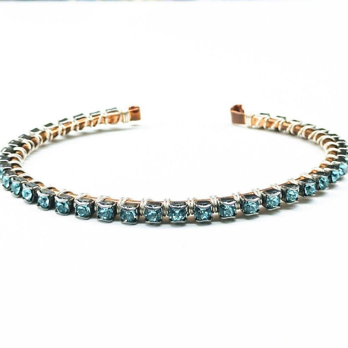 Wire Wrapped Crystal Rhinestone Tennis Bracelet Bangles in Various Colors