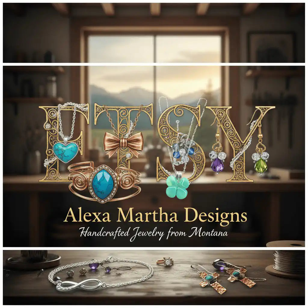 Etsy Shop Product Listings featuring handcrafted jewelry by Alexa Martha Designs, showcasing Montana-crafted pieces.