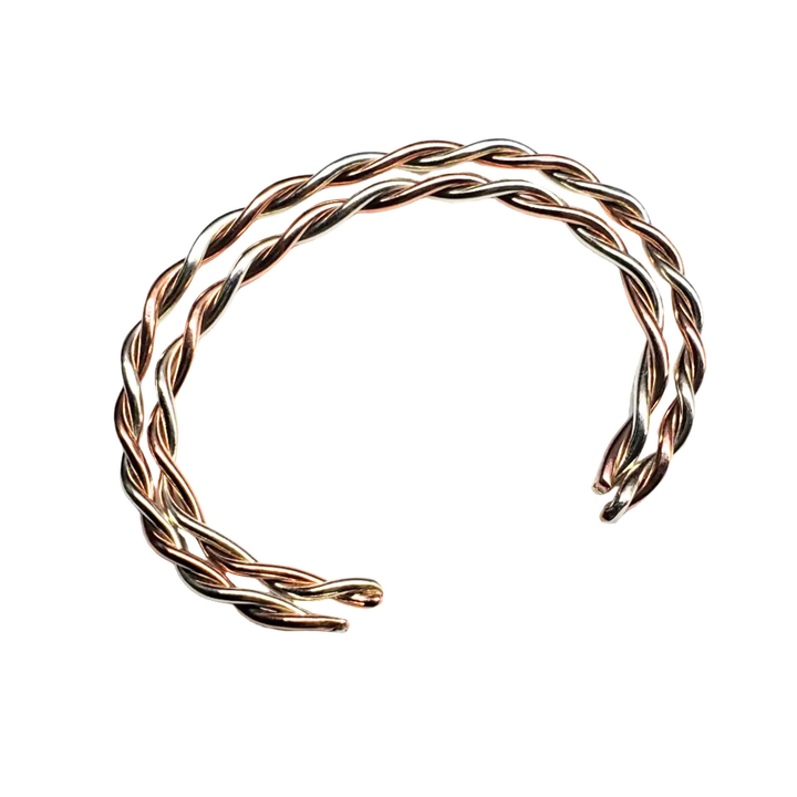 Twisted Copper &amp; Silver Couples Cuff Bangle Set