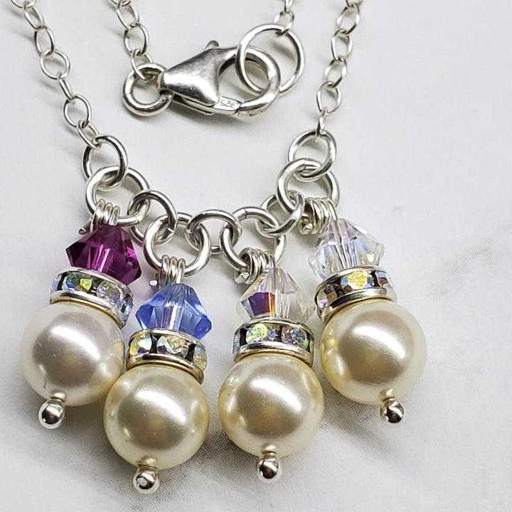 Customizable Sterling Silver Pearl Crystal Birthstone Necklace