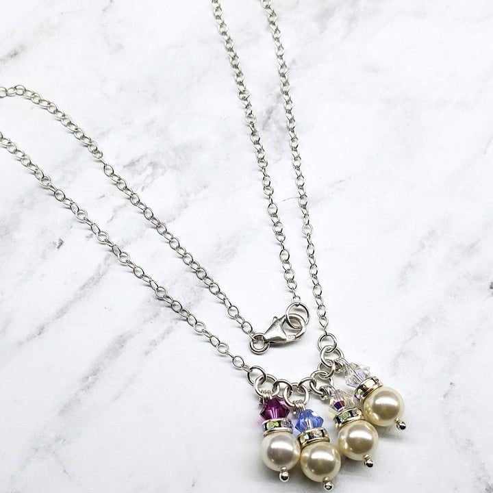 Customizable Sterling Silver Pearl Crystal Birthstone Necklace