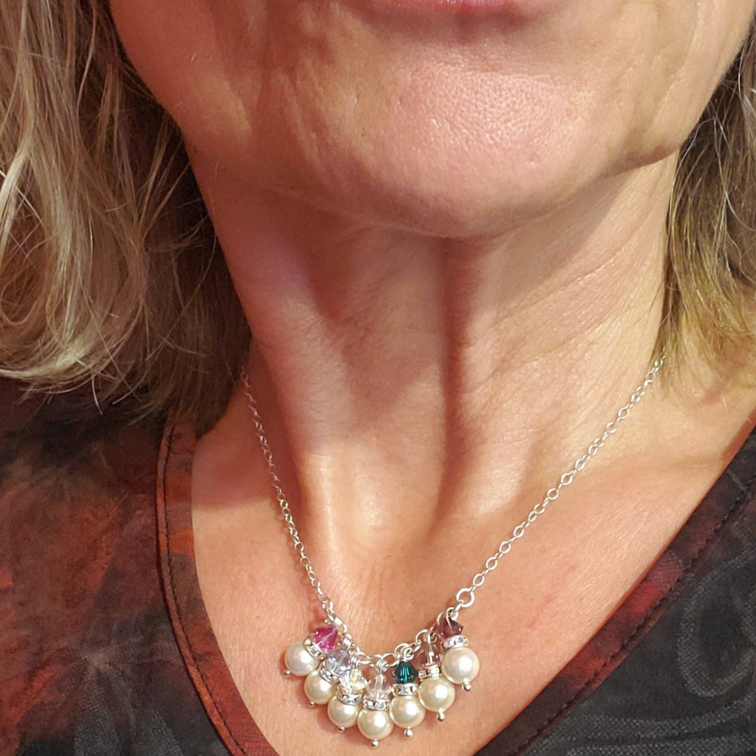 Customizable Sterling Silver Pearl Crystal Birthstone Necklace
