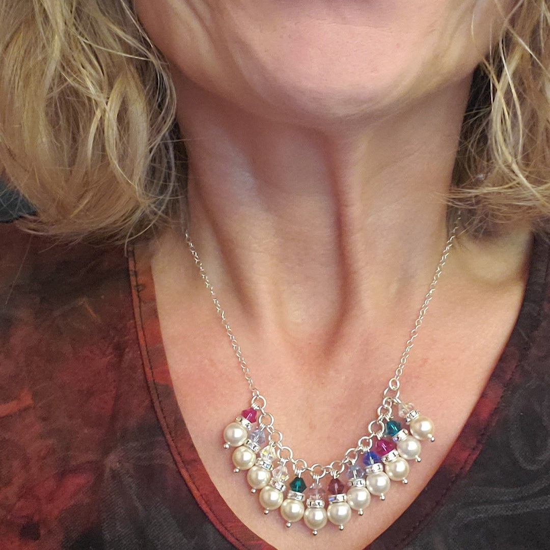 Customizable Sterling Silver Pearl Crystal Birthstone Necklace
