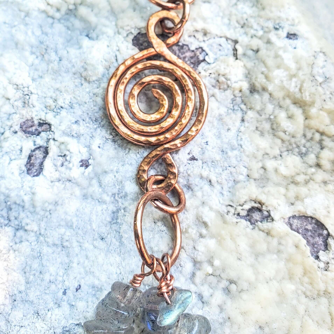 Multi Strand Labradorite Chip Copper Swirls Necklace