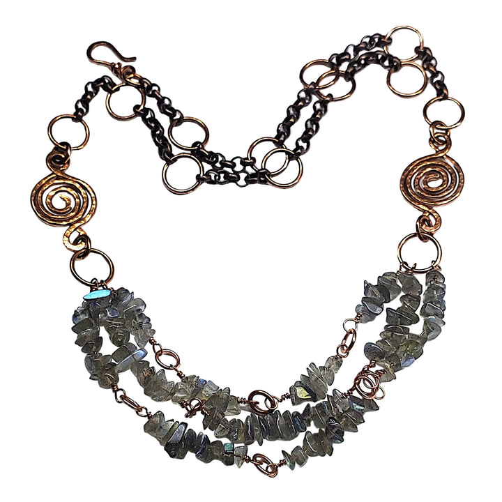 1377 Multi  Strand Labradorite Chip Copper Swirls Necklace by Aexa Martha