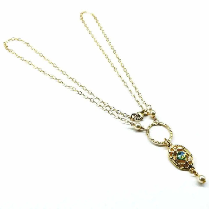 14 K Gold-Filled Hammered Open Circle Filigree Necklace featuring delicate chains and intricate design.