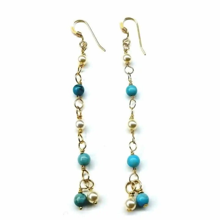AMD105914 KT Gold Filled Long Dangle Turquoise and Pearl Earrings JewelryEarrings$ 45.00Alexa Martha Designs