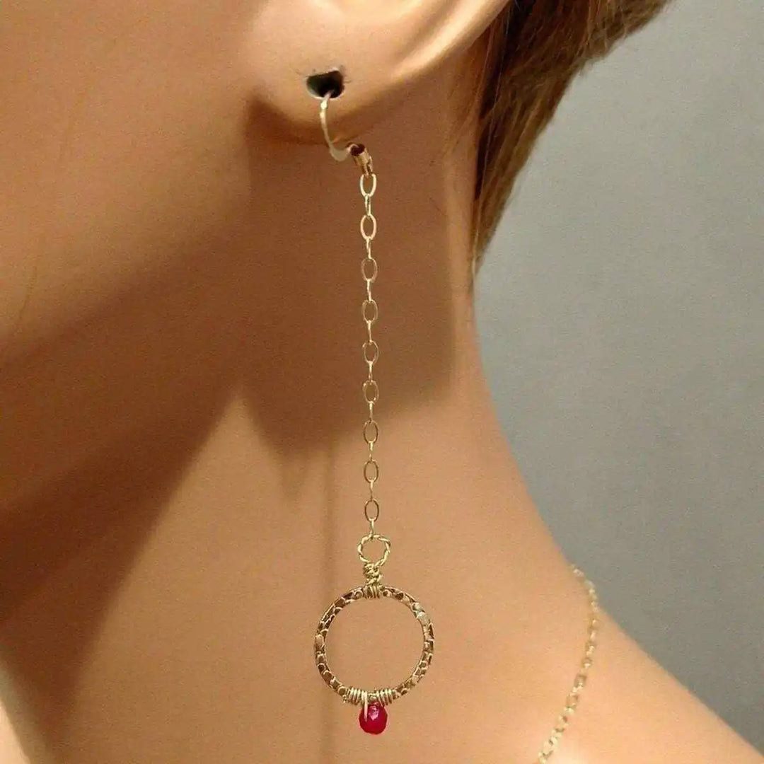 Gold Filled Wrapped Pink Chalcedony Open Circle Earrings showcasing a beautiful design and vibrant gemstone detail.