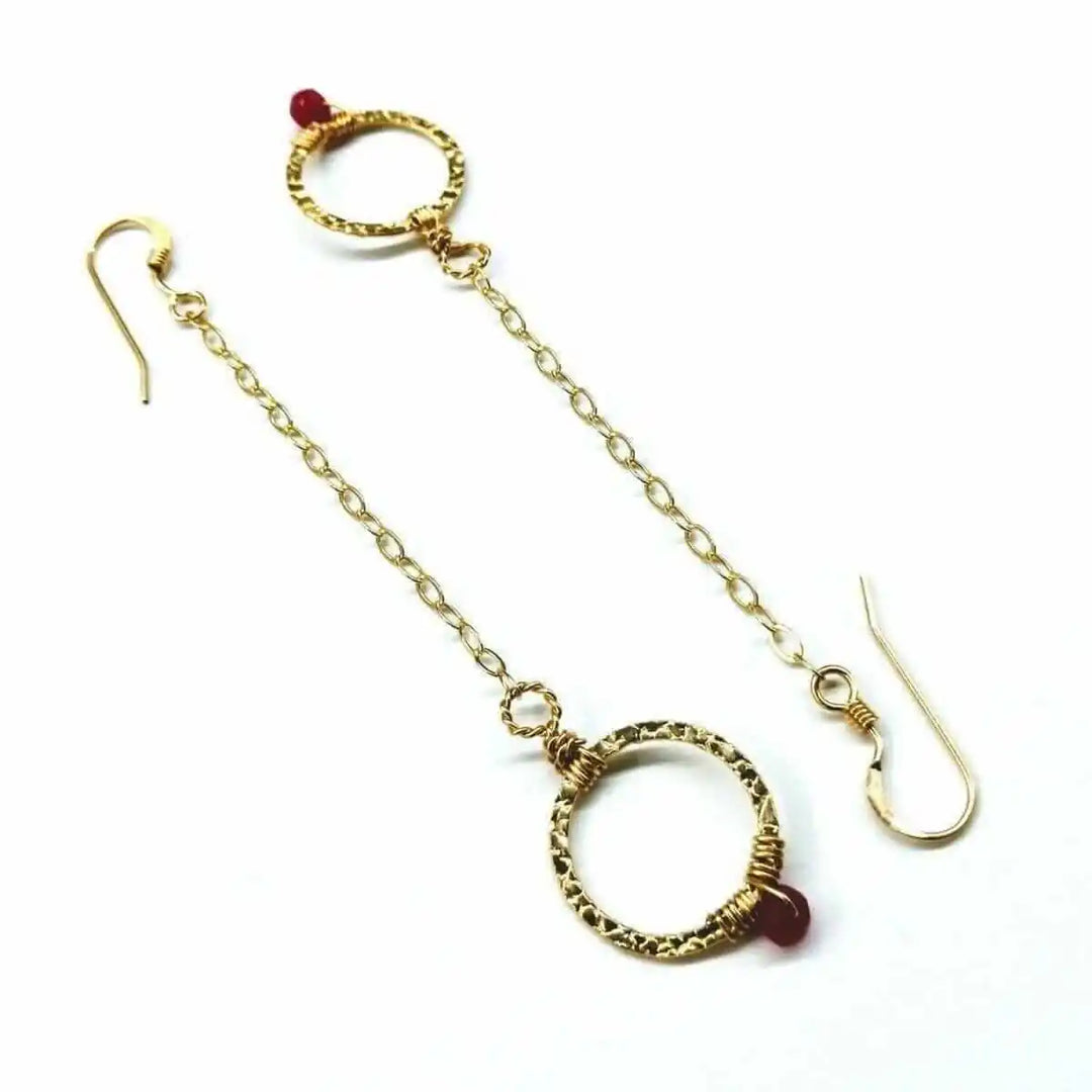 Gold Filled Wrapped Pink Chalcedony Open Circle Earrings showcasing gold filled design and vibrant gemstone.