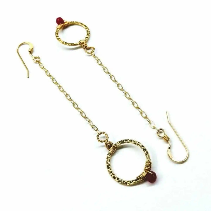 Gold Filled Wrapped Pink Chalcedony Open Circle Earrings showcasing gold filled design and vibrant gemstone.