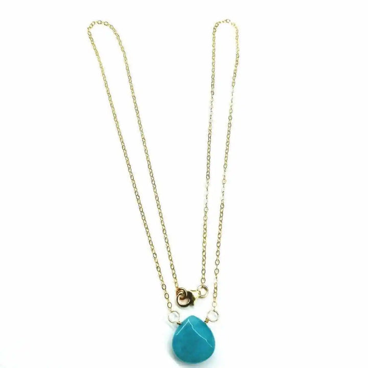 Gold Filled Aqua Jade Wire Wrap Gemstone Drop Necklace with a delicate aqua jade briolette drop and 14kt gold filled wire.