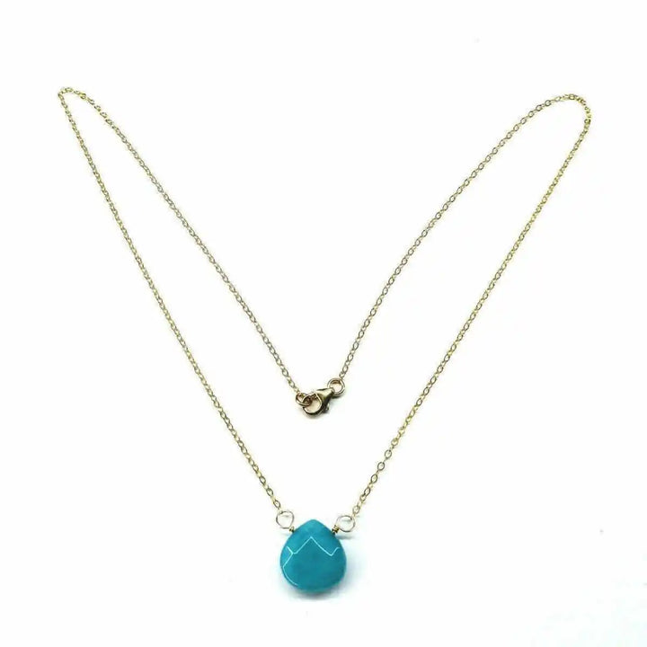 Gold Filled Aqua Jade Wire Wrap Gemstone Drop Necklace featuring a delicate aqua jade briolette on a gold filled chain.