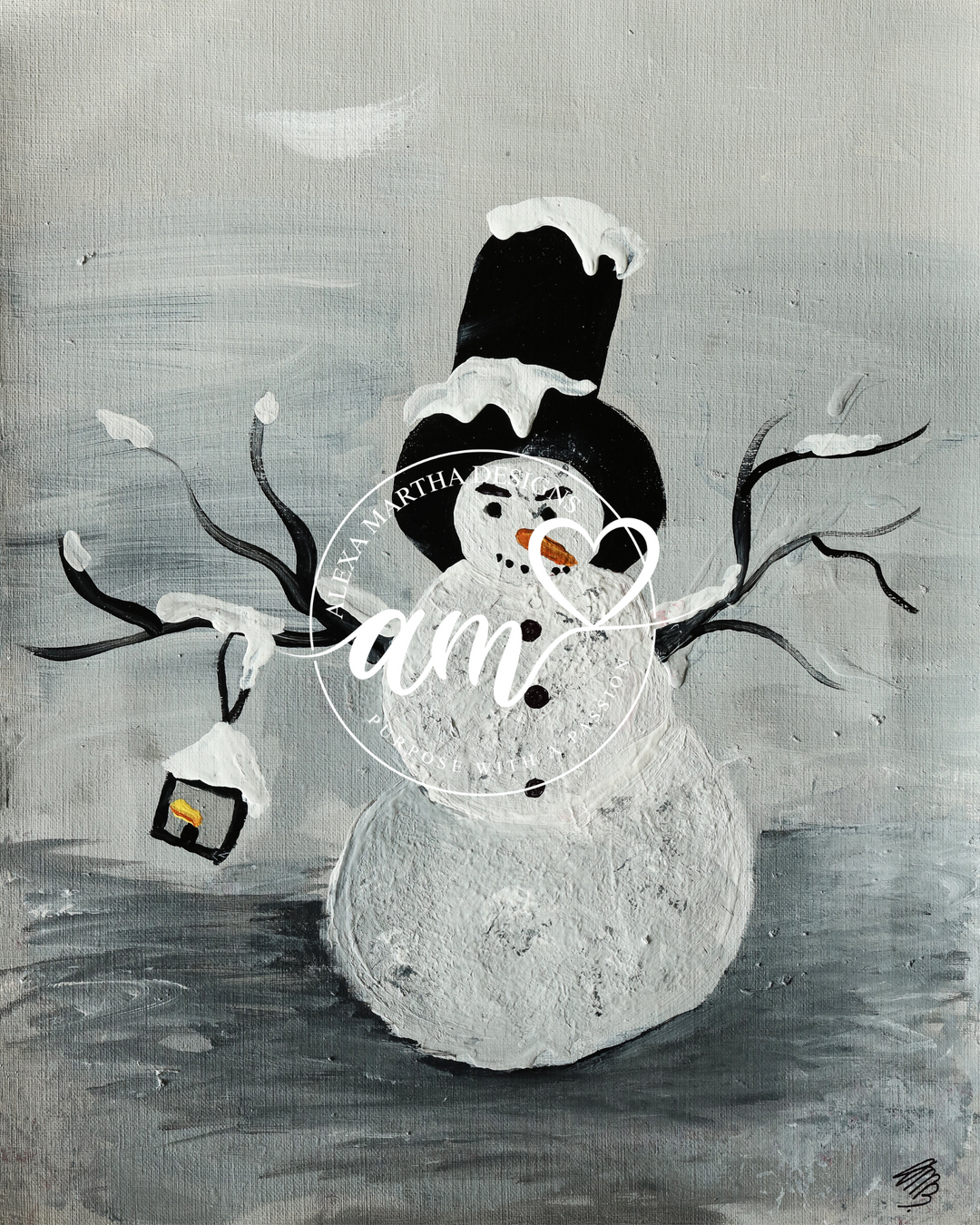 Limited Edition 24x16" Original Acrylic Snowman Painting - Print Painting - Alexa Martha Designs   