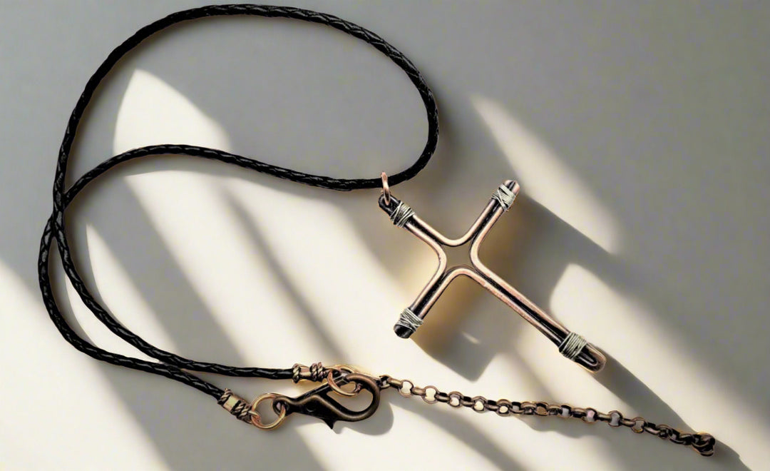 Handmade Copper and Silver Wire Cross Necklace for men