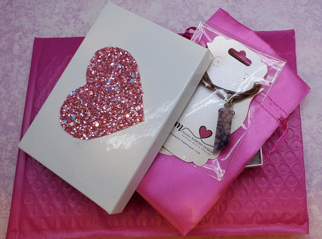 Handmade Lace Ribbon White Lacquered Pink Sparkly Heart Box - Gift Box - Alexa Martha Designs   