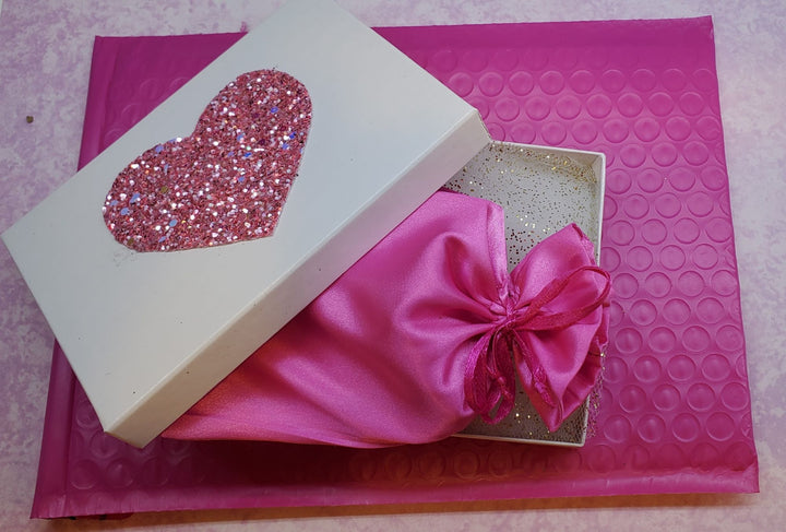 Handmade Lace Ribbon White Lacquered Pink Sparkly Heart Box