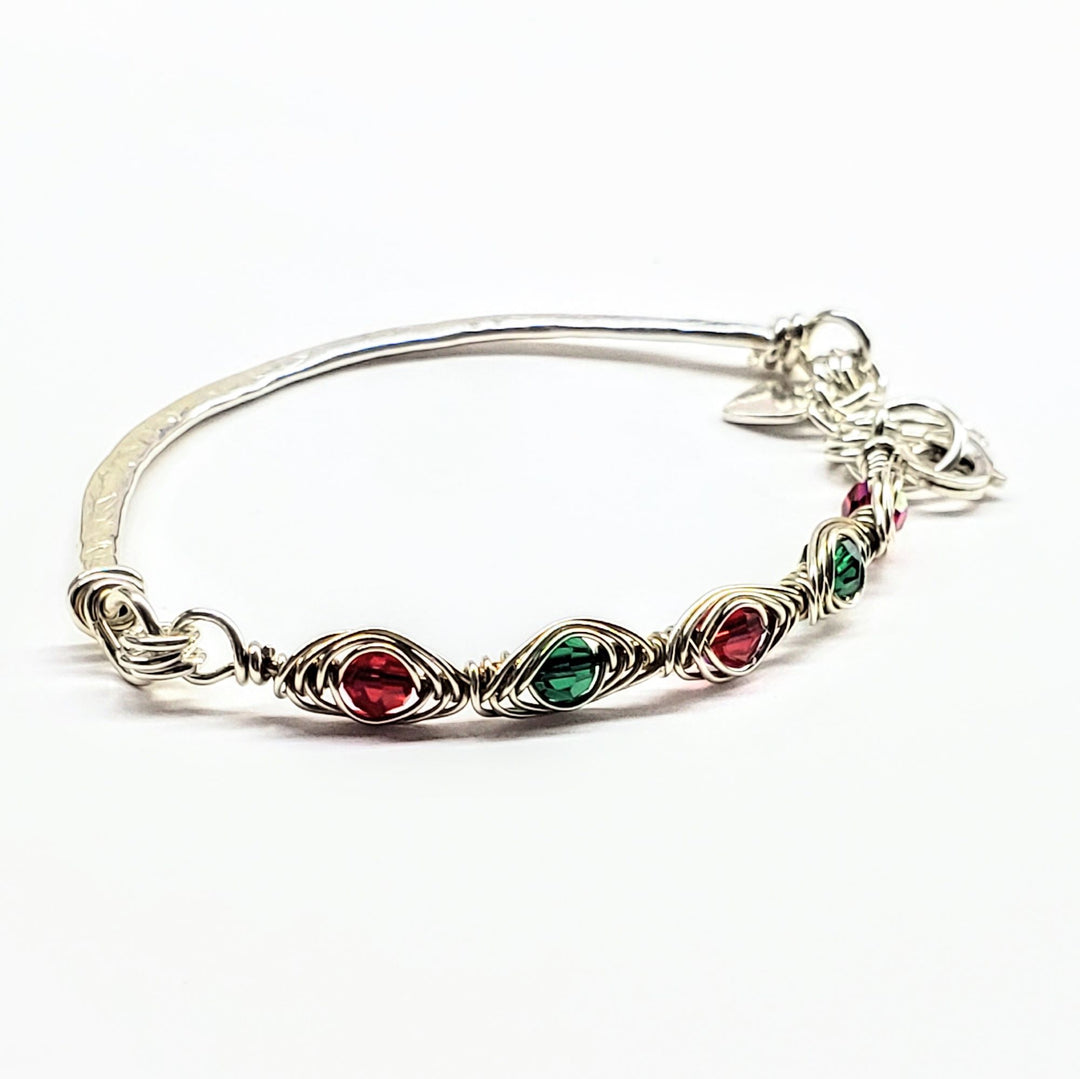 Limited Edition Silver Wire Wrapped Red Green Christmas Holiday Tube Bracelet - Bracelet/Bangle - Alexa Martha Designs   