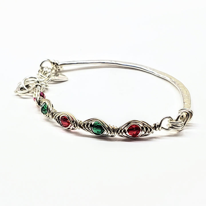 Limited Edition Silver Wire Wrapped Red Green Christmas Holiday Tube Bracelet - Bracelet/Bangle - Alexa Martha Designs   