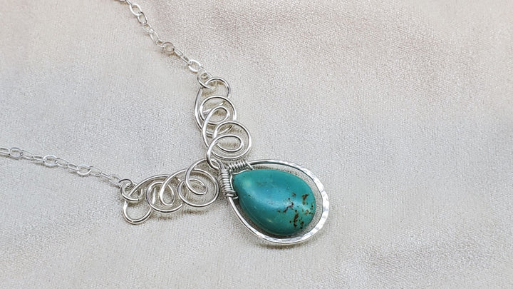 As Seen On TV Turquoise Drop Sterling Silver Wire Wrapped Necklace