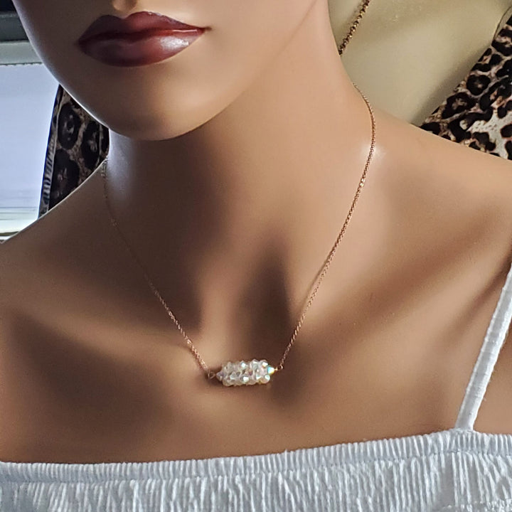 14K Rose Gold Swarovski Crystal Barrel Necklace Handmade- Super Sparkly