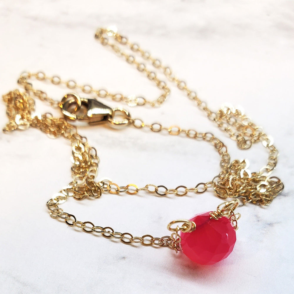 Tiny Hot Pink Chalcedony Gold Filled Necklace - Necklaces - Alexa Martha Designs   