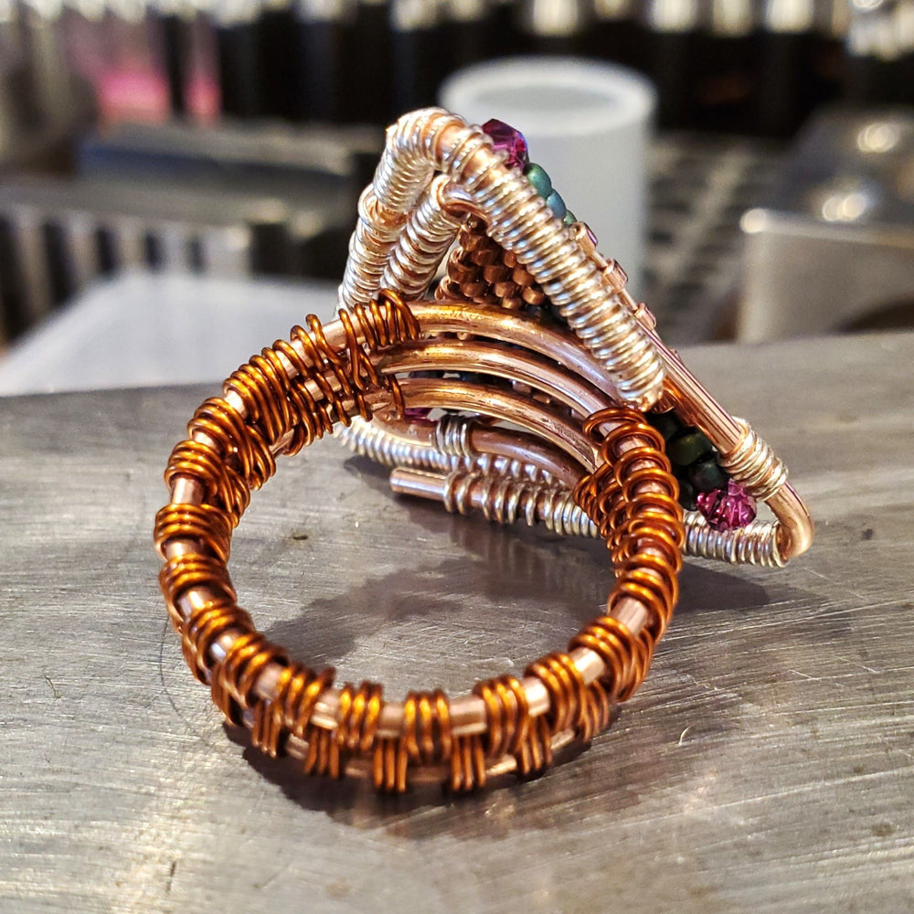 Abstract Asymmetric Triangle Copper Silver Beaded Ring - Ring - Alexa Martha Designs   
