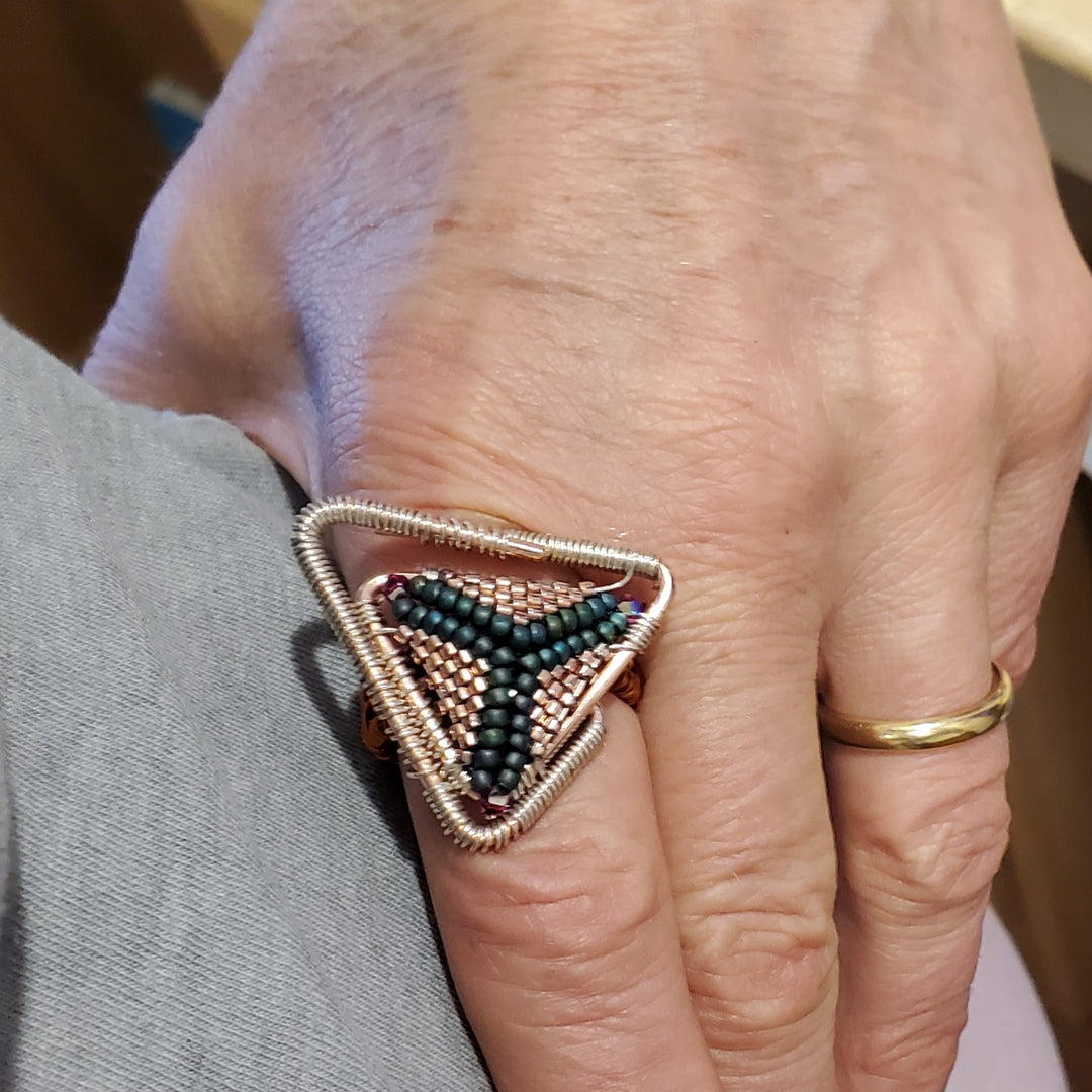 Abstract Asymmetric Triangle Copper Silver Beaded Ring - Ring - Alexa Martha Designs   