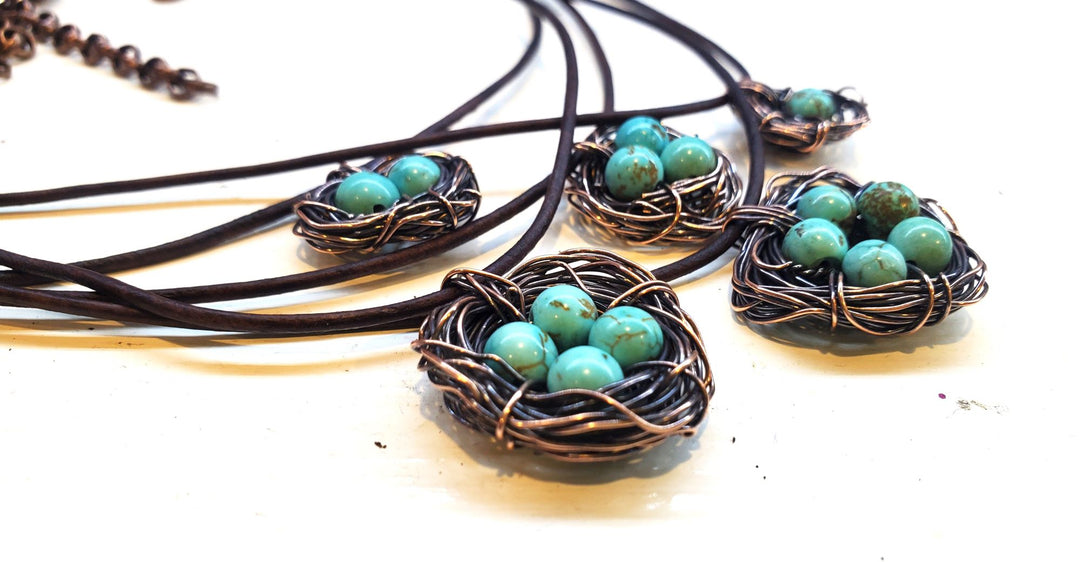 Copper Robin Nest Necklace with Up To 5 Beads