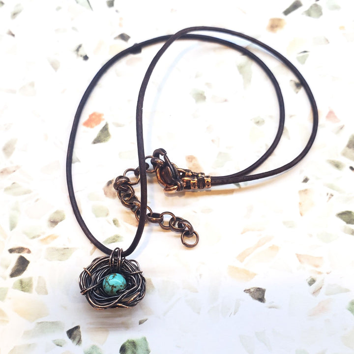 Handmade Copper Robin Egg Nest Necklace with up to 5 Beads - Necklace - Alexa Martha Designs   