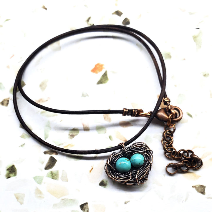 Handmade Copper Robin Egg Nest Necklace with up to 5 Beads - Necklace - Alexa Martha Designs   