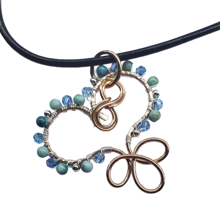 Copper Turquoise Wire Sculpted Heart Necklace