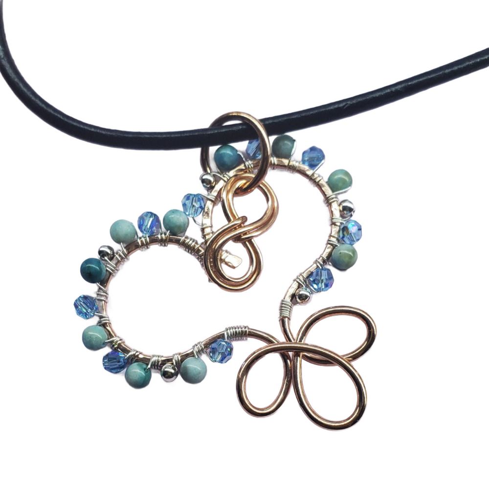 AMD1003-AMD1003-2 Copper Turquoise Wire Sculpted Heart Necklace - Necklaces - Alexa Martha Designs   1145336196