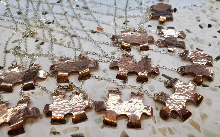Handmade Copper Puzzle Piece Autism Awareness Necklace