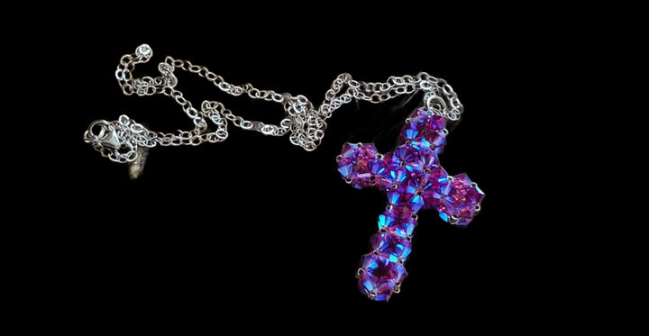 Hot Pink Swarovski Crystal Cross Necklace
