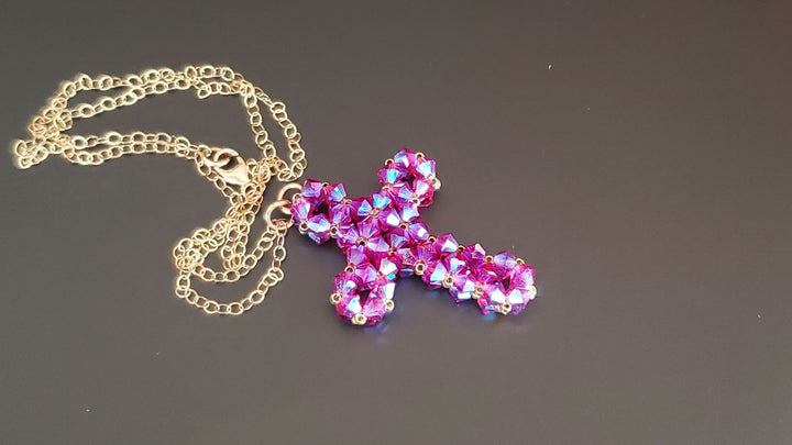 Hot Pink Swarovski Crystal Cross Necklace
