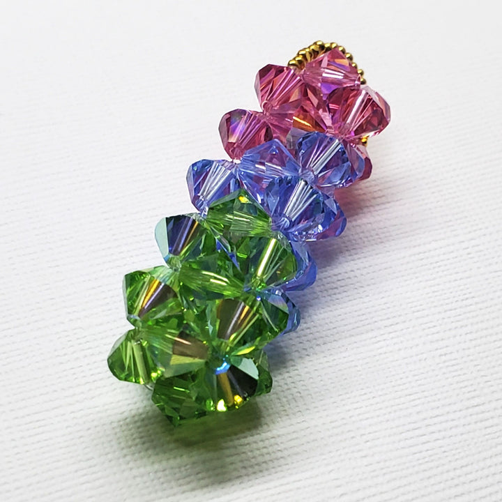 Super Sparkly Crystal Pillar Pendant in Green Blue And Rose with Optional Necklace