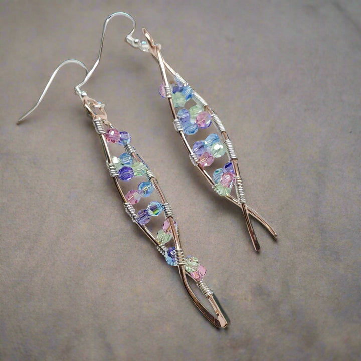 DNA Strand Double Helix Long Crystal Earrings - Earrings - Alexa Martha Designs   