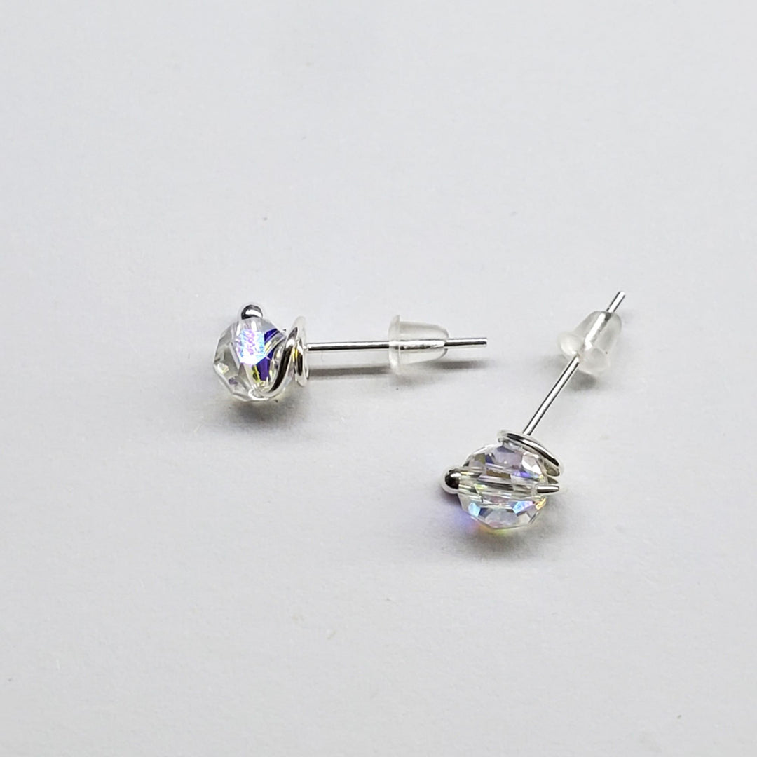 6mm Silver Spiral Crystal Stud Earrings - Ear Studs - Alexa Martha Designs   